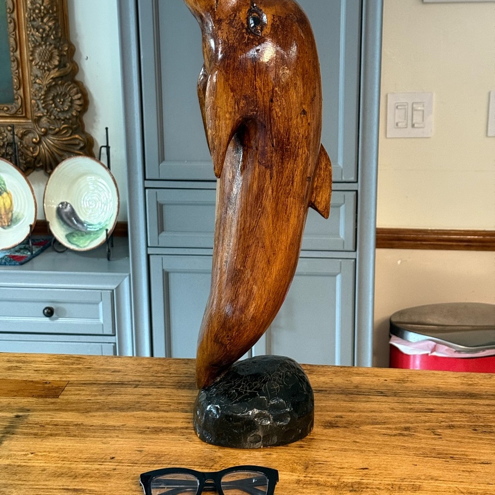 Elegant Hand Carved Dolphin Sculpture 2 Foot Tall